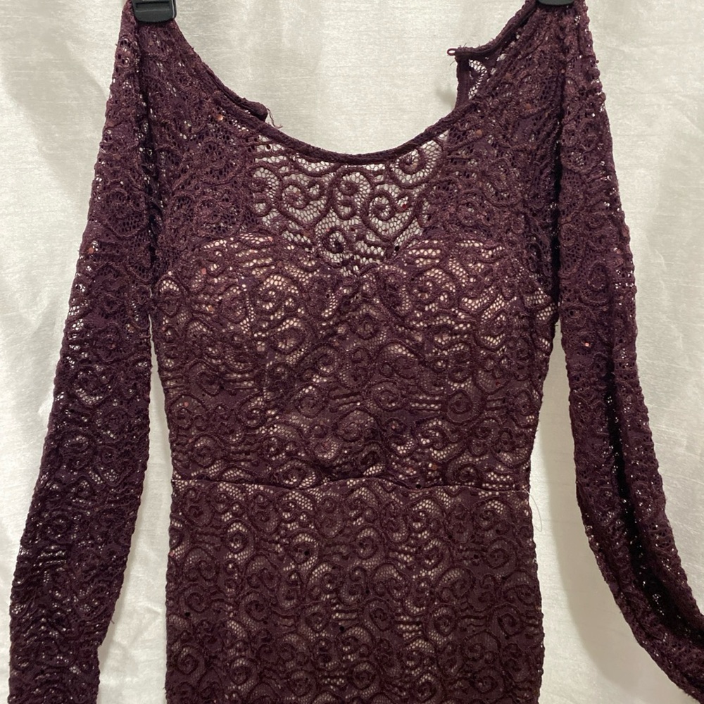 Sequin Hearts Burgundy Lace Long Sleeve Dress